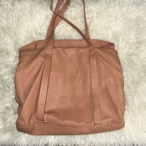 Nude pink leather tote hand bag universal thread